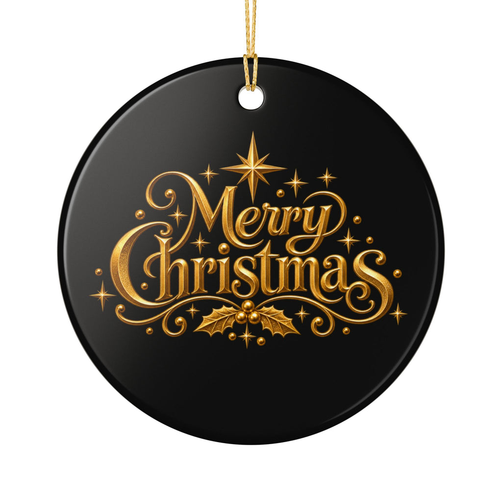 Pexlerian Christmas Ceramic Ornament — Gold Fireplace & "Merry Christmas" Holiday Decoration