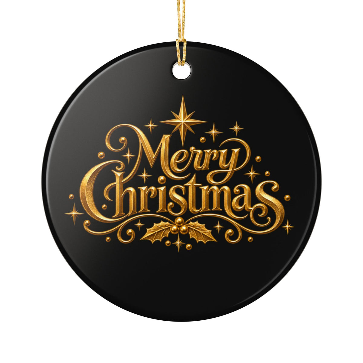 Pexlerian Christmas Ceramic Ornament — Gold Fireplace & "Merry Christmas" Holiday Decoration