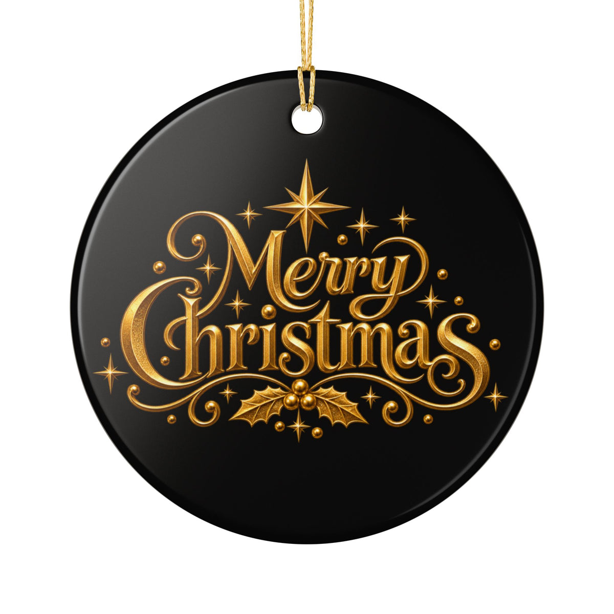 Pexlerian Christmas Ceramic Ornament — Gold Stars & “Merry Christmas” Holiday Tree Decoration