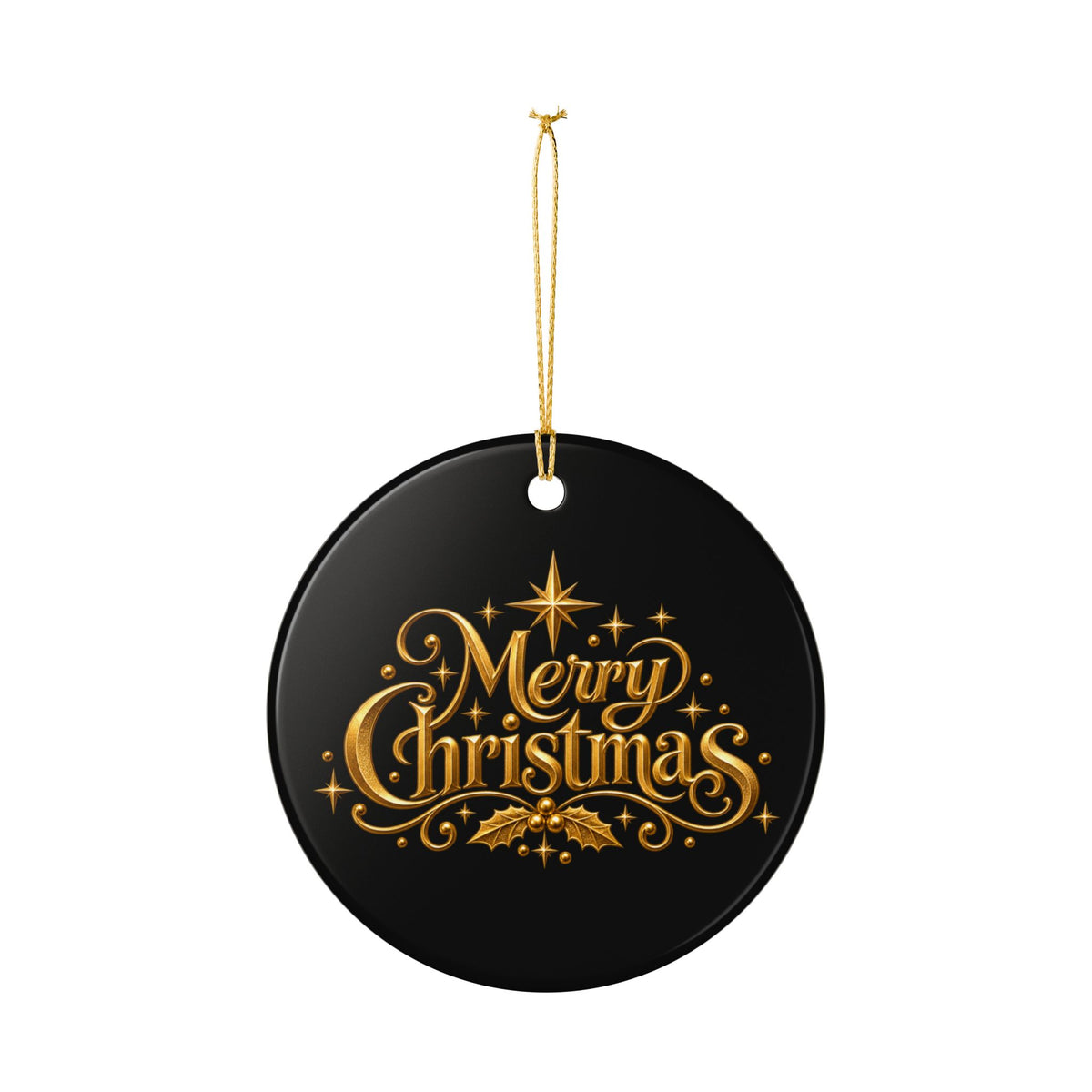 Pexlerian Gold Ceramic Snowflake & “Merry Christmas” Holiday Decoration