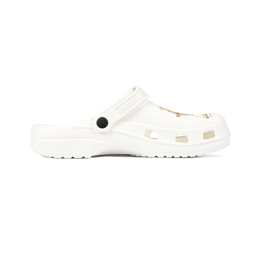 Pexlerian Gold Compass EVA Foam Clogs — White Waterproof Slip-On