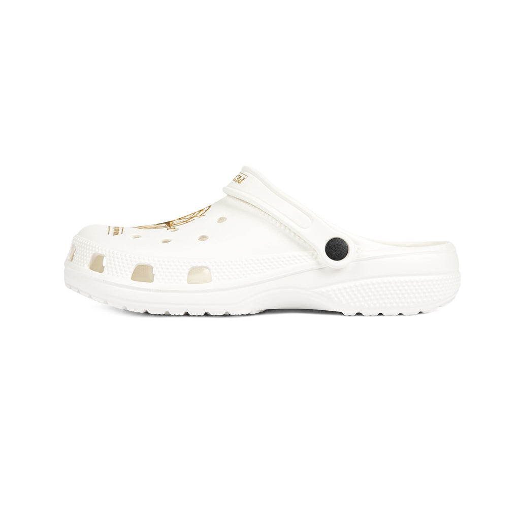Pexlerian Gold Compass EVA Foam Clogs — White Waterproof Slip-On