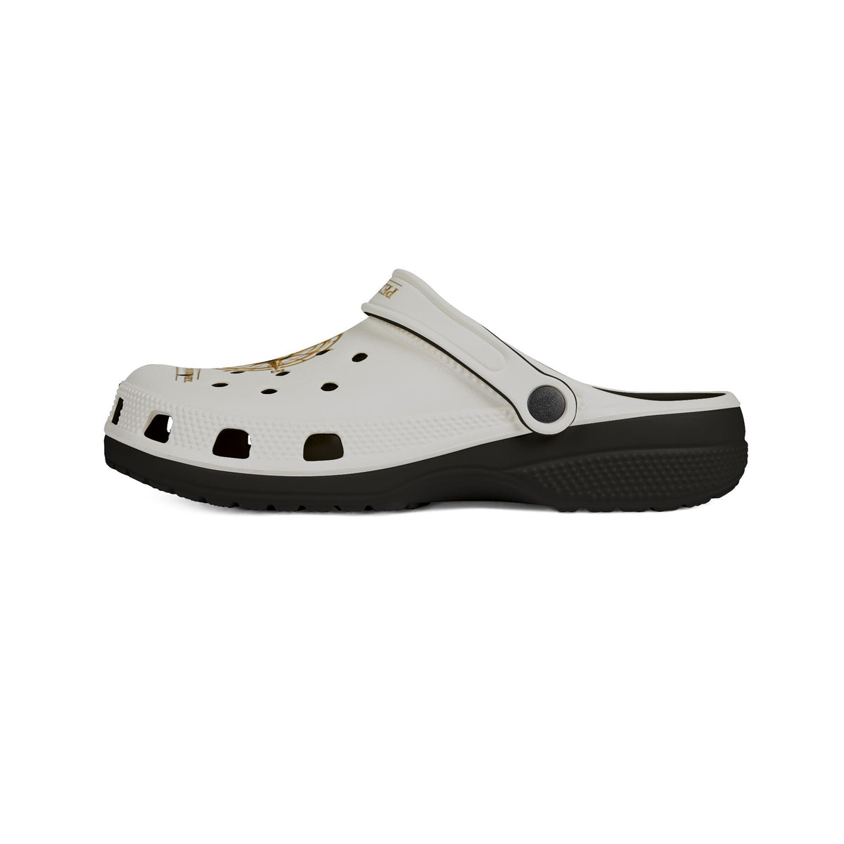 Pexlerian Gold Compass EVA Foam Clogs — White Waterproof Slip-On