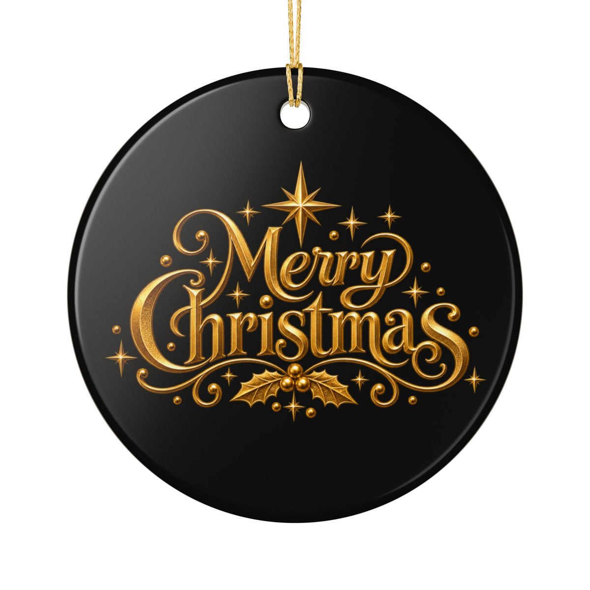 Pexlerian Gold Ceramic Snowflake & “Merry Christmas” Holiday Decoration