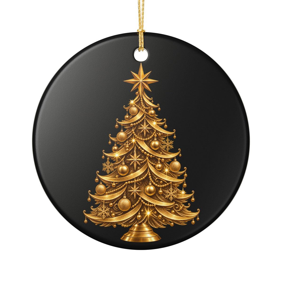 Gold Merry Christmas Ceramic Ornament — Elegant Black & Gold Holiday Decoration