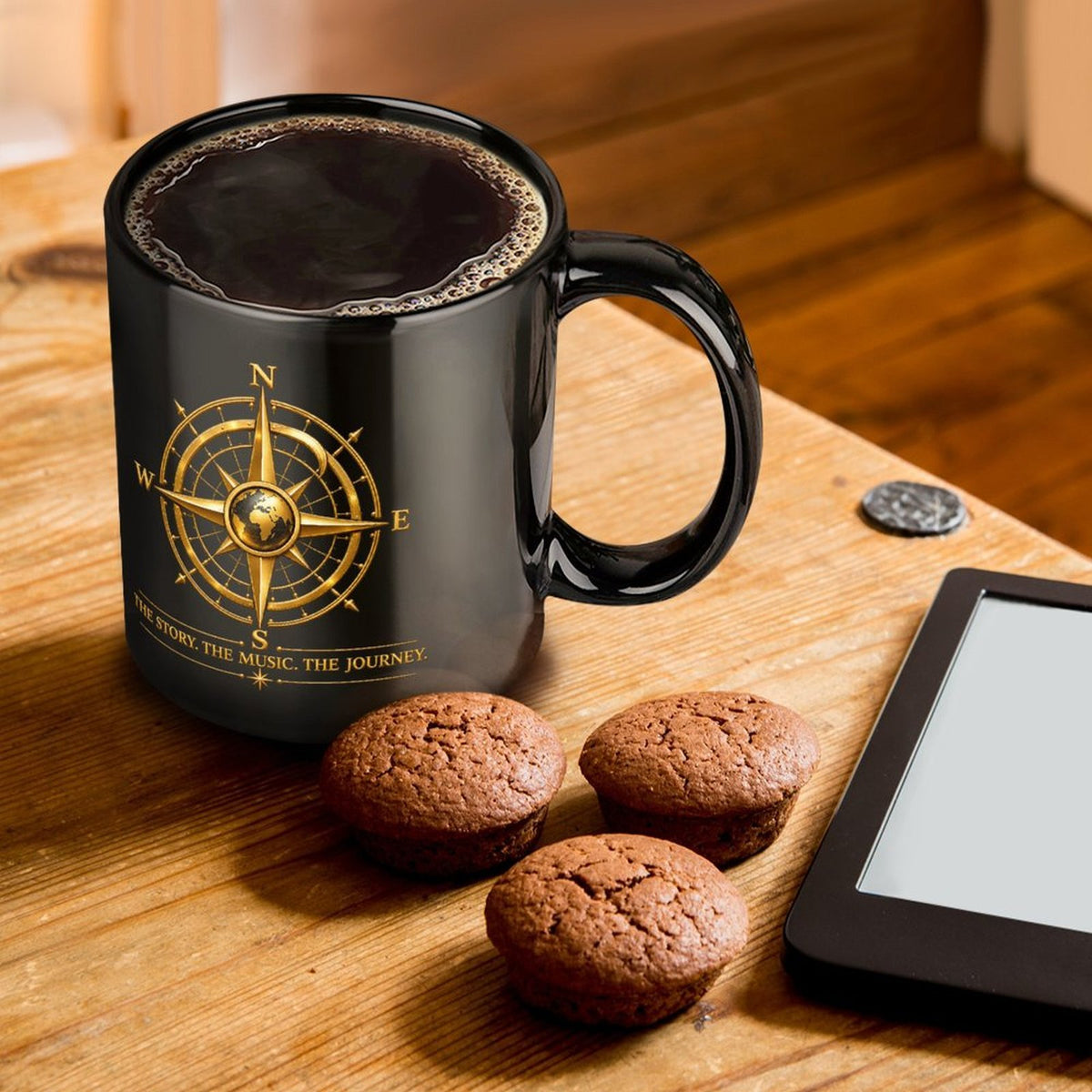 Pexlerian Gold Compass Black Mug