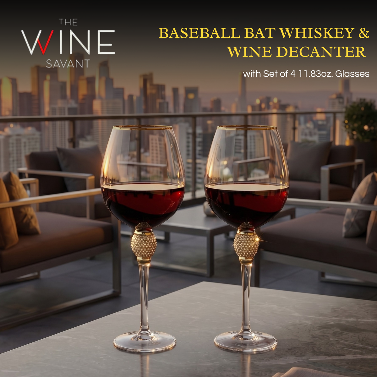 Diamond-Stem Gold-Rim Wine Glasses – Set of 4