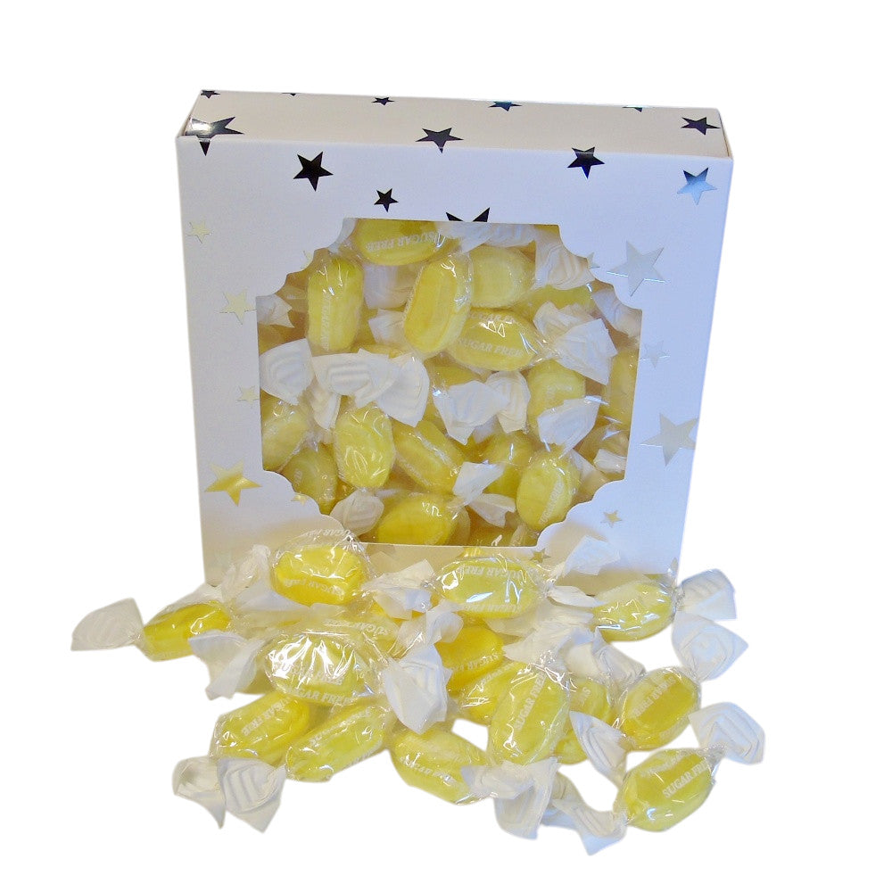 300g Square Window Pattern Box of Sugar Free Sherbet Lemons