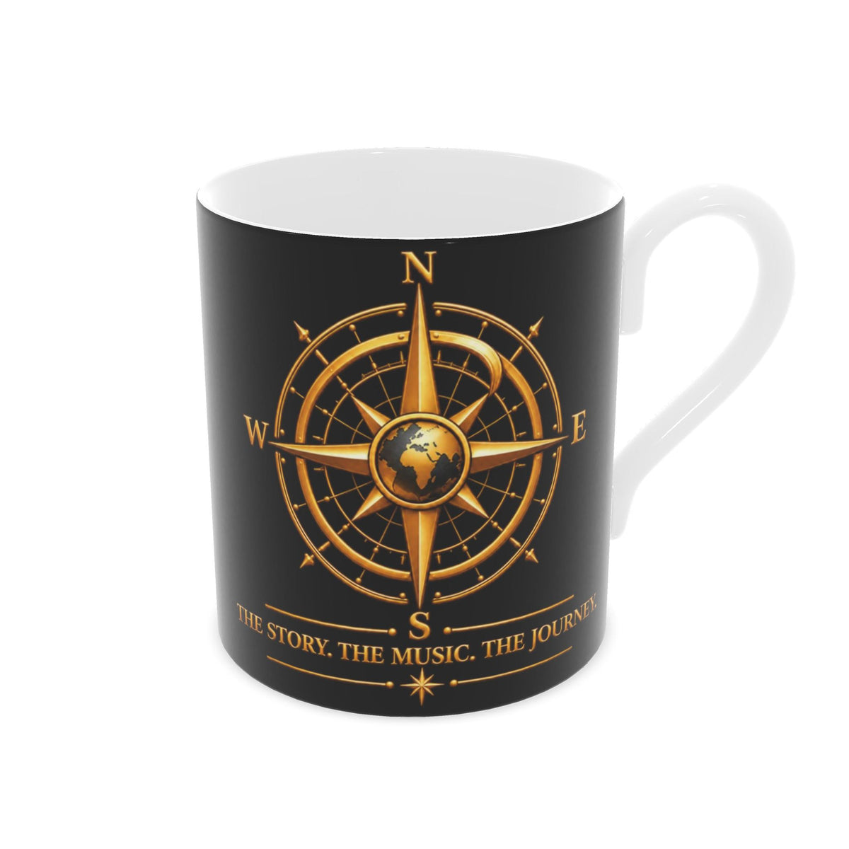 Pexlerian Gold Compass Bone China Mug - Black