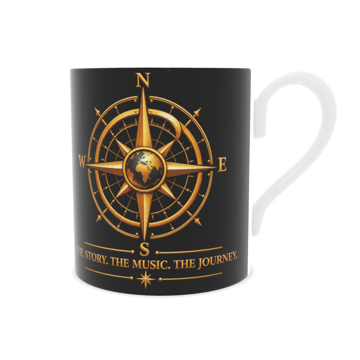 Pexlerian Gold Compass Bone China Mug - Black