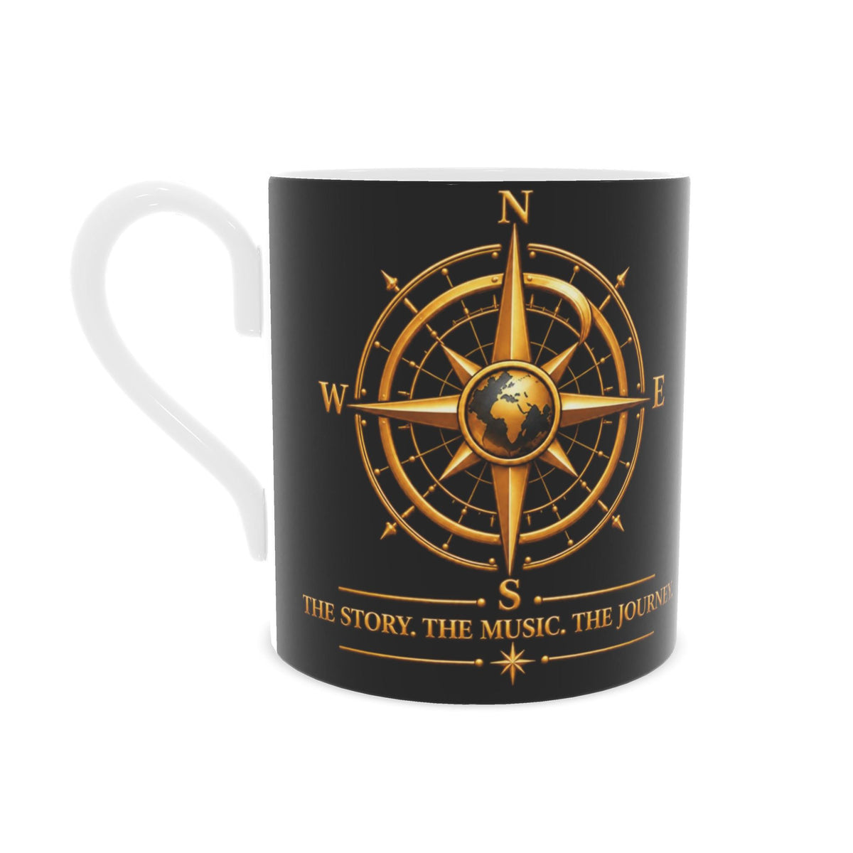 Pexlerian Gold Compass Bone China Mug - Black