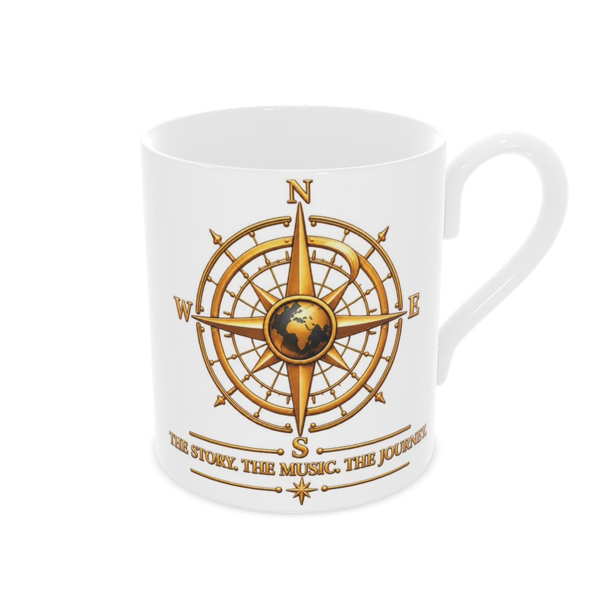 Pexlerian Gold Compass Bone China Mug - White