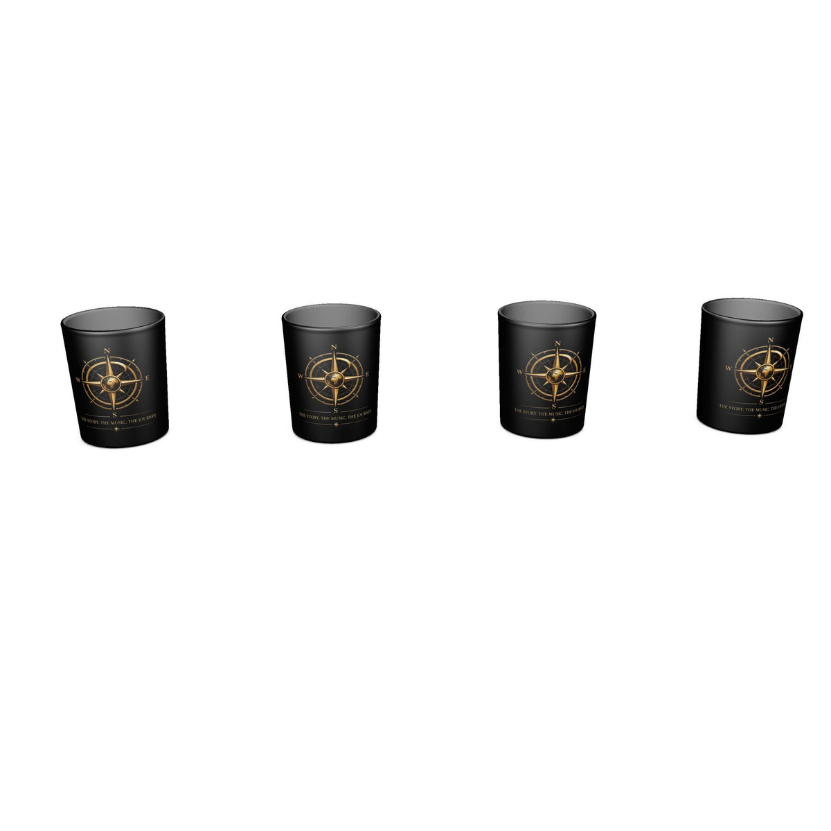 Pexlerian Gold Compass Round Shot Glasses – Black – Set of 4