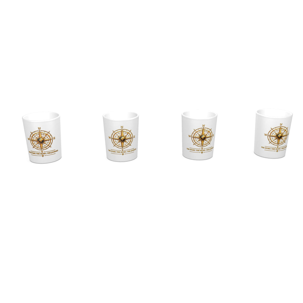Pexlerian Gold Compass Round Shot Glasses – White – Set of 4
