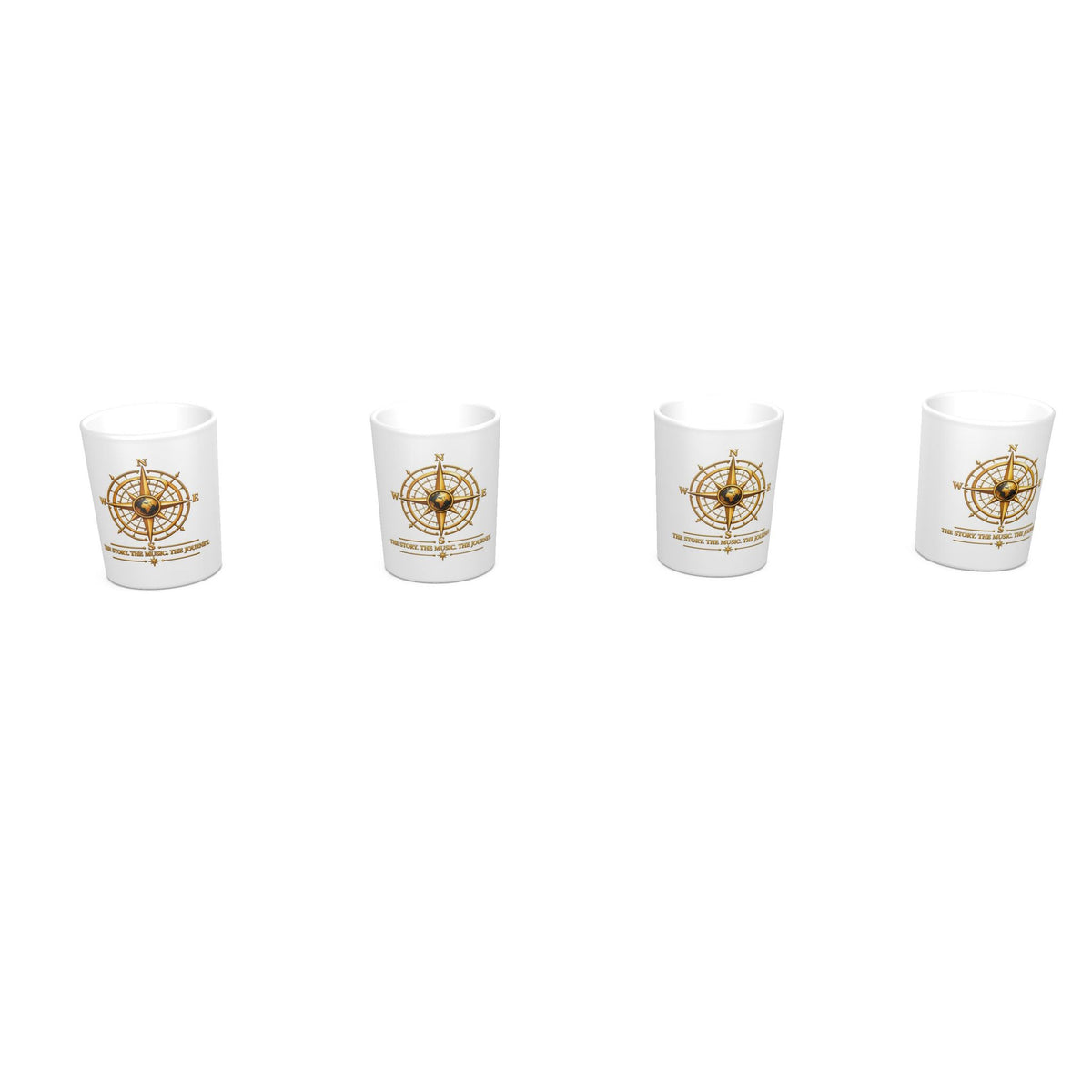 Pexlerian Gold Compass Round Shot Glasses – White – Set of 4