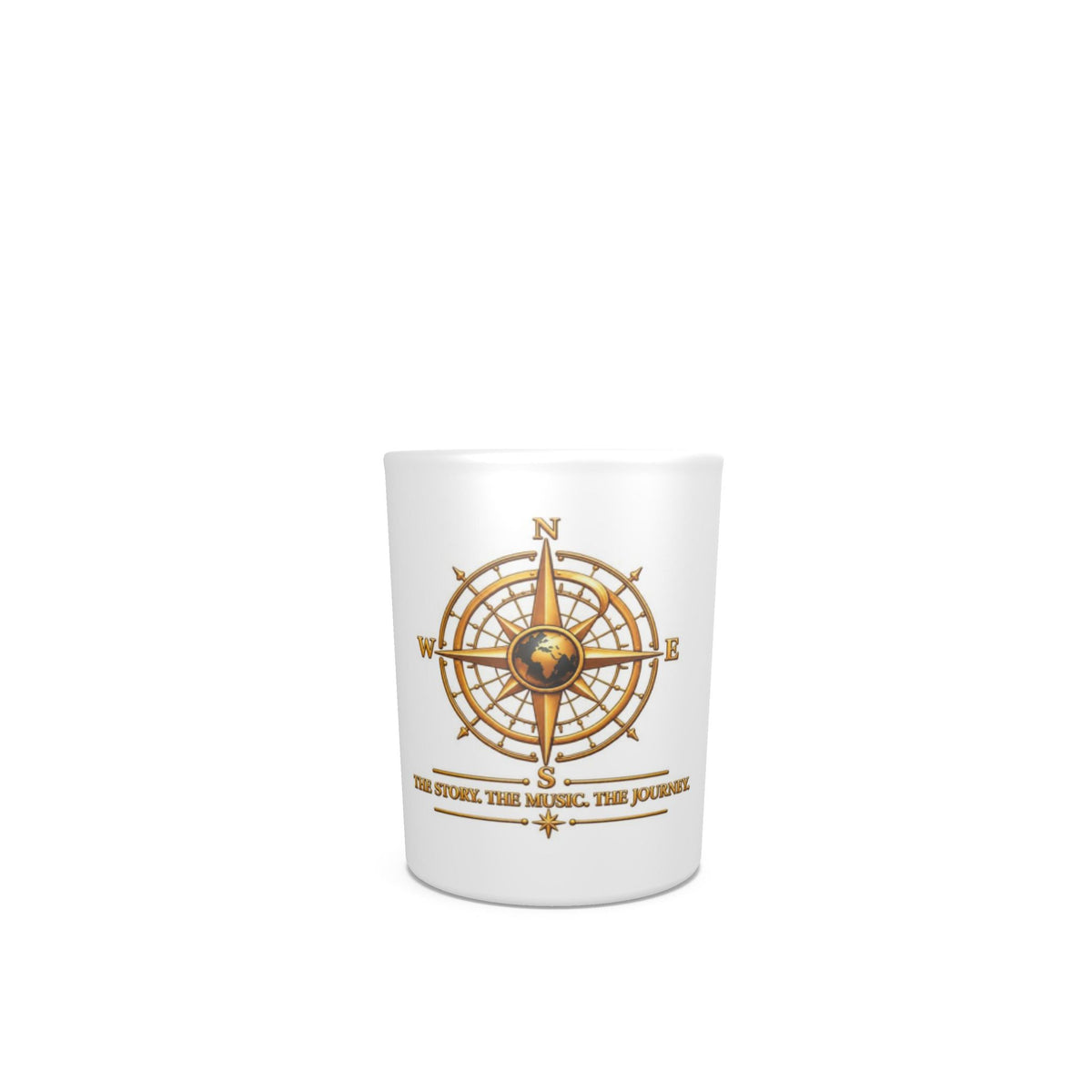 Pexlerian Gold Compass Round Shot Glasses – White – Set of 4