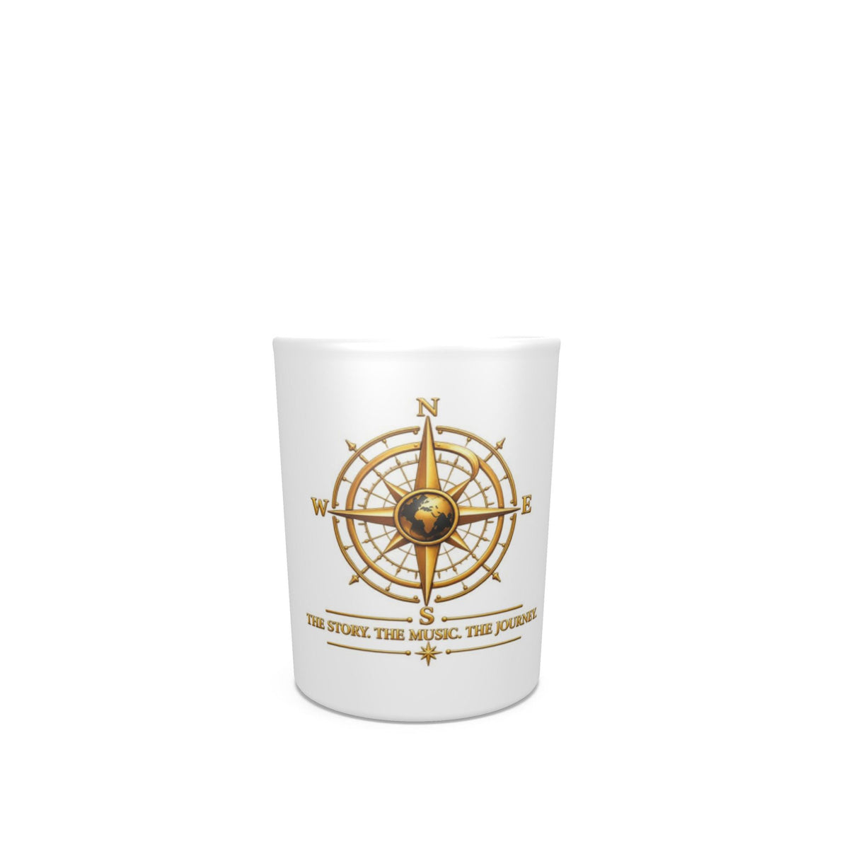 Pexlerian Gold Compass Round Shot Glasses – White – Set of 4