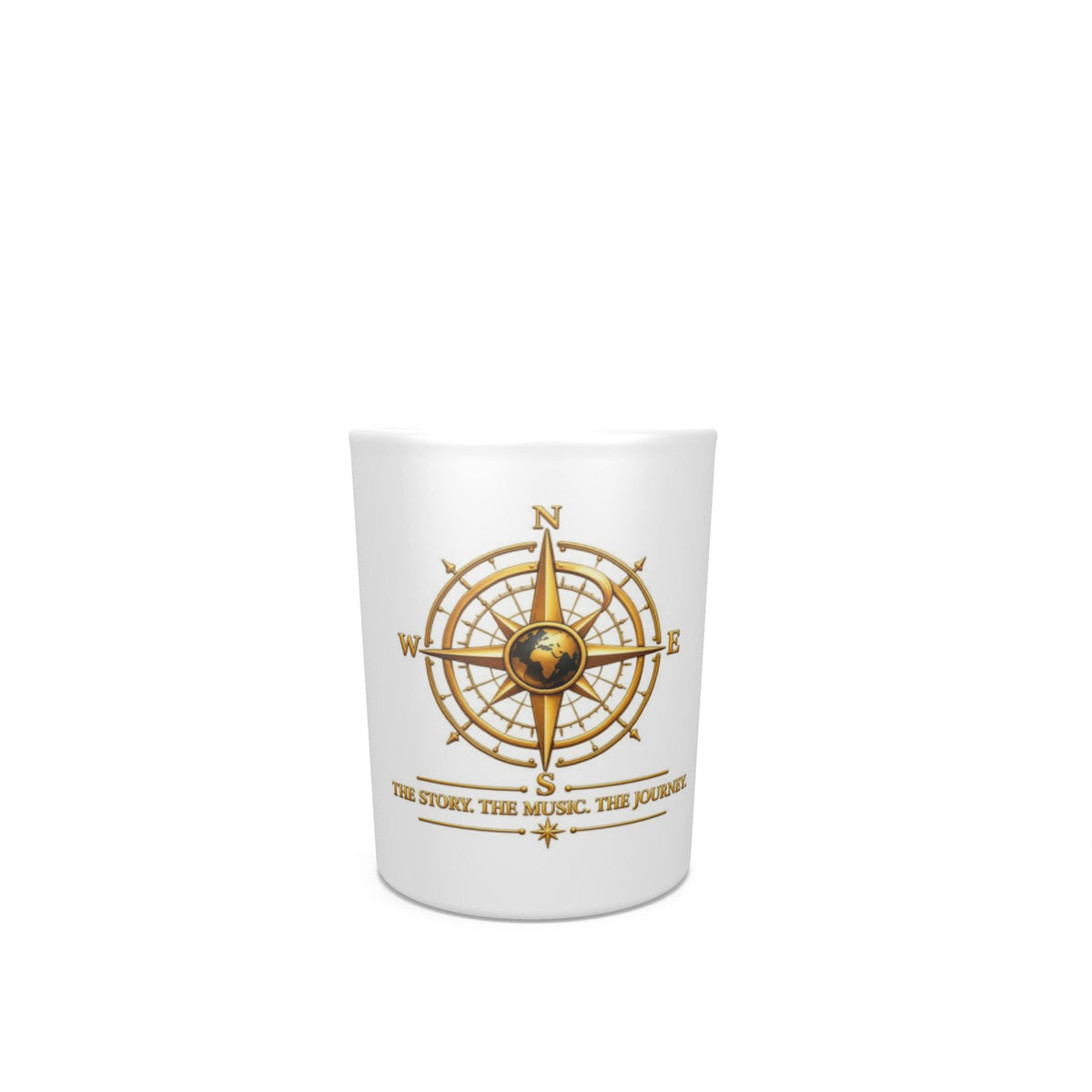 Pexlerian Gold Compass Round Shot Glasses – White – Set of 4