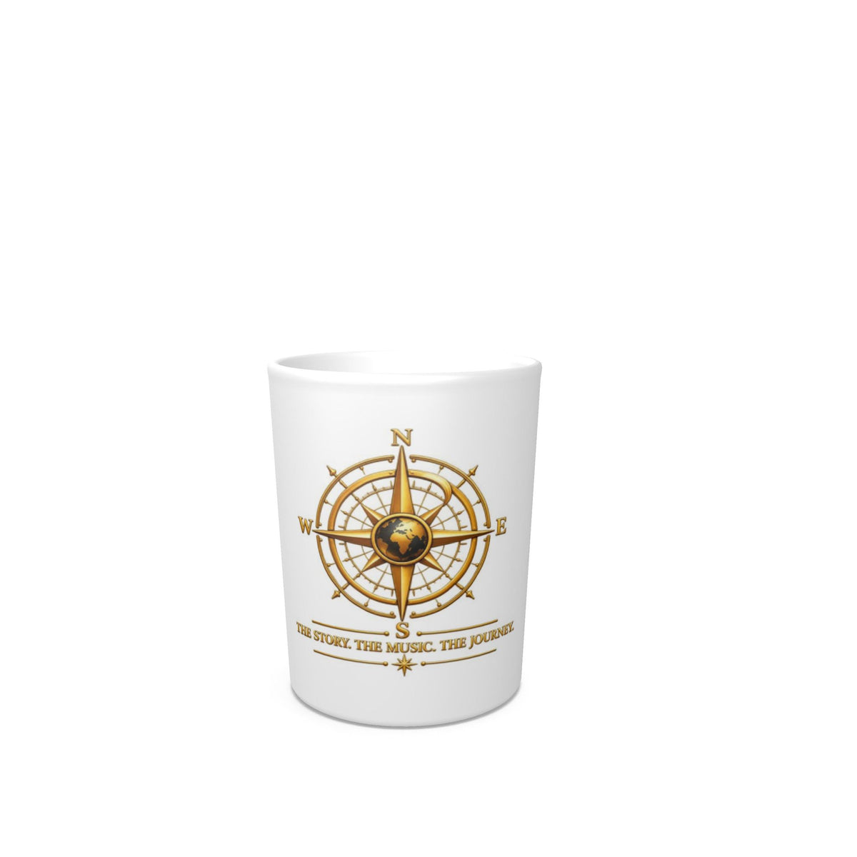 Pexlerian Gold Compass Round Shot Glasses – White – Set of 4