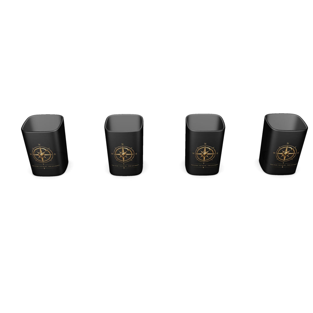 Pexlerian Gold Compass Square Shot Glasses – Black – Set of 4