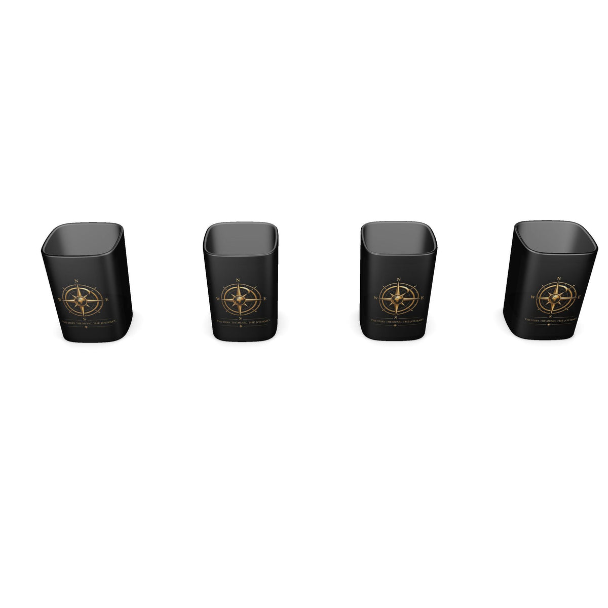 Pexlerian Gold Compass Square Shot Glasses – Black – Set of 4