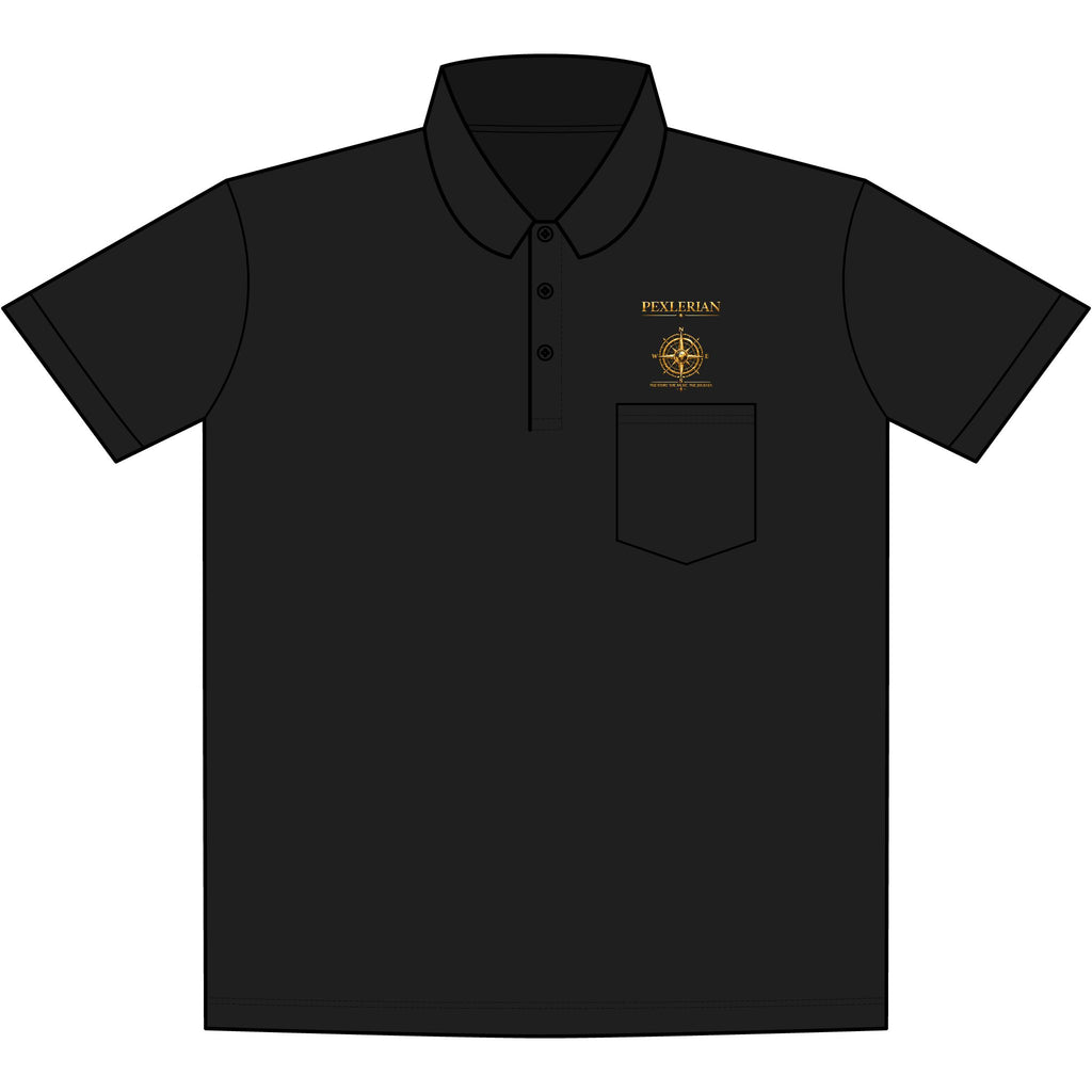 Pexlerian Signature Pique Pocket Polo — Embroidered Gold Crest Chest