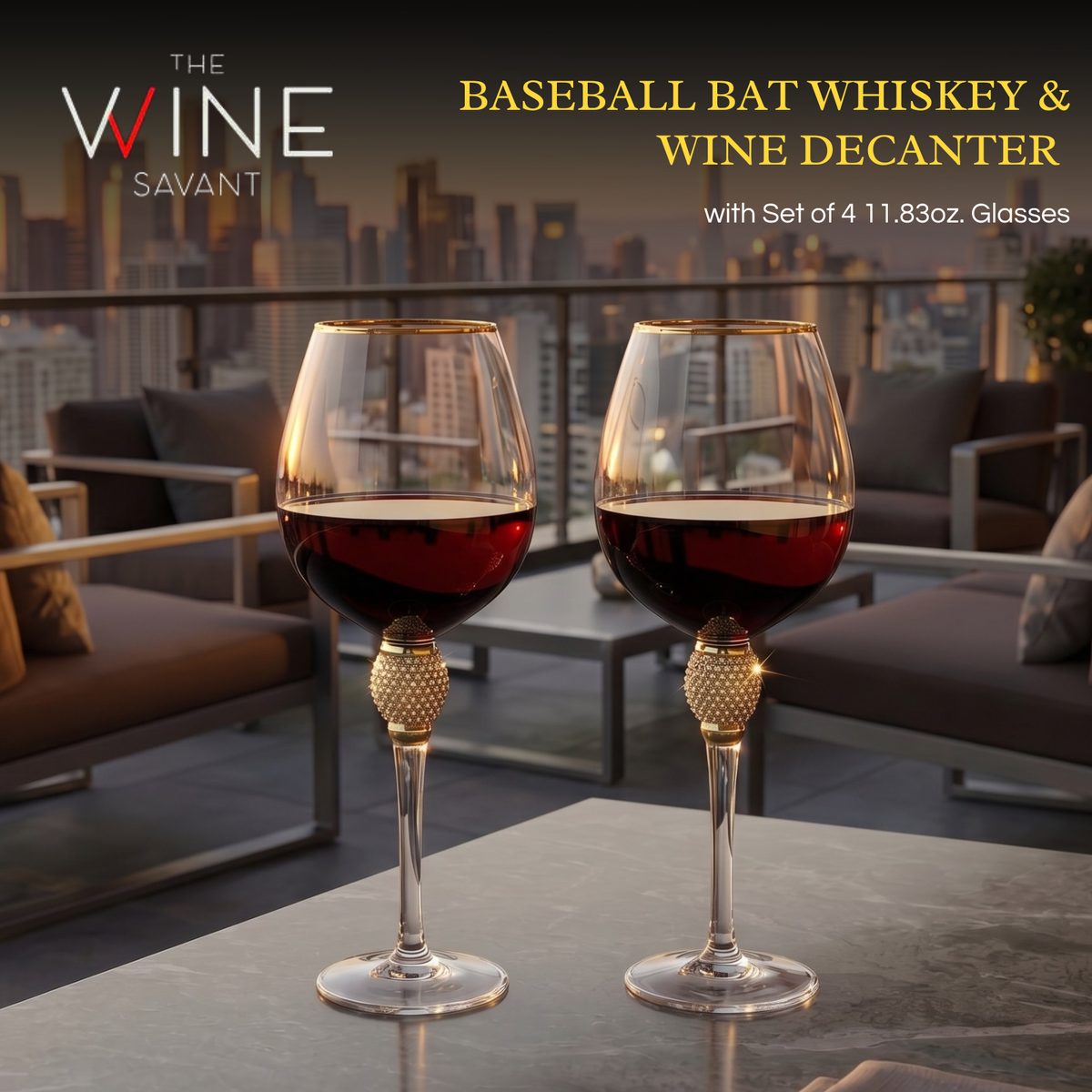 Diamond-Stem Gold-Rim Wine Glasses – Set of 4