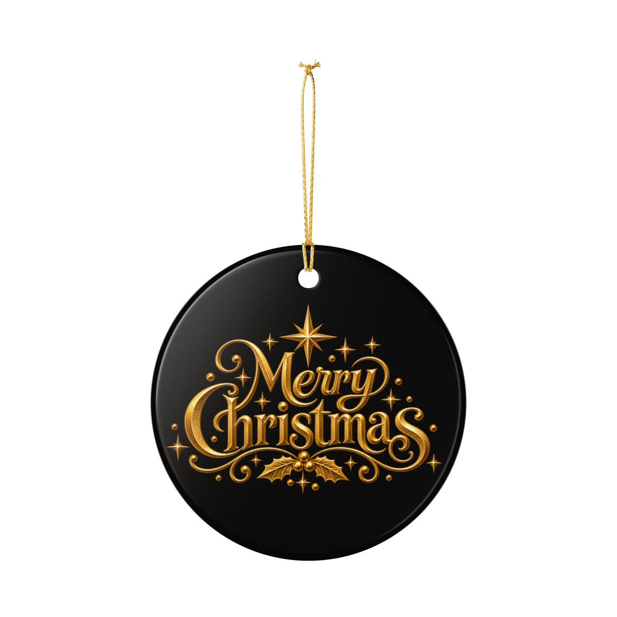 Pexlerian Christmas Ceramic Ornament — Gold Stars & “Merry Christmas” Holiday Tree Decoration