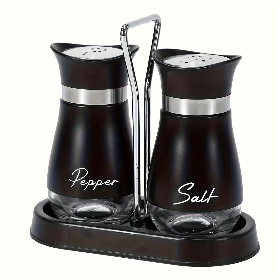 Salt and Pepper Shaker Set with Stand Stainless Steel