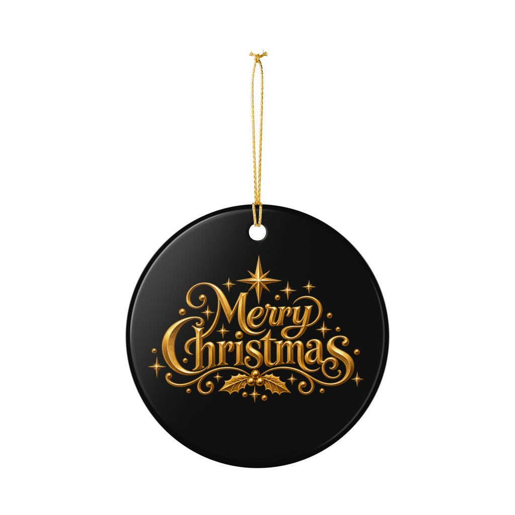 Pexlerian Christmas Ceramic Ornament — Gold Fireplace & "Merry Christmas" Holiday Decoration