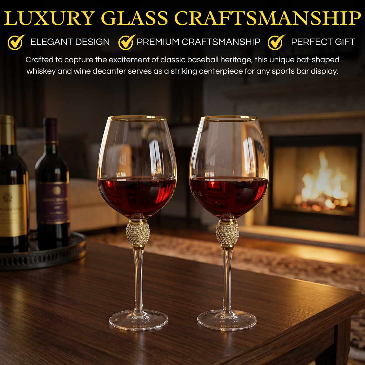 Diamond-Stem Gold-Rim Wine Glasses – Set of 4
