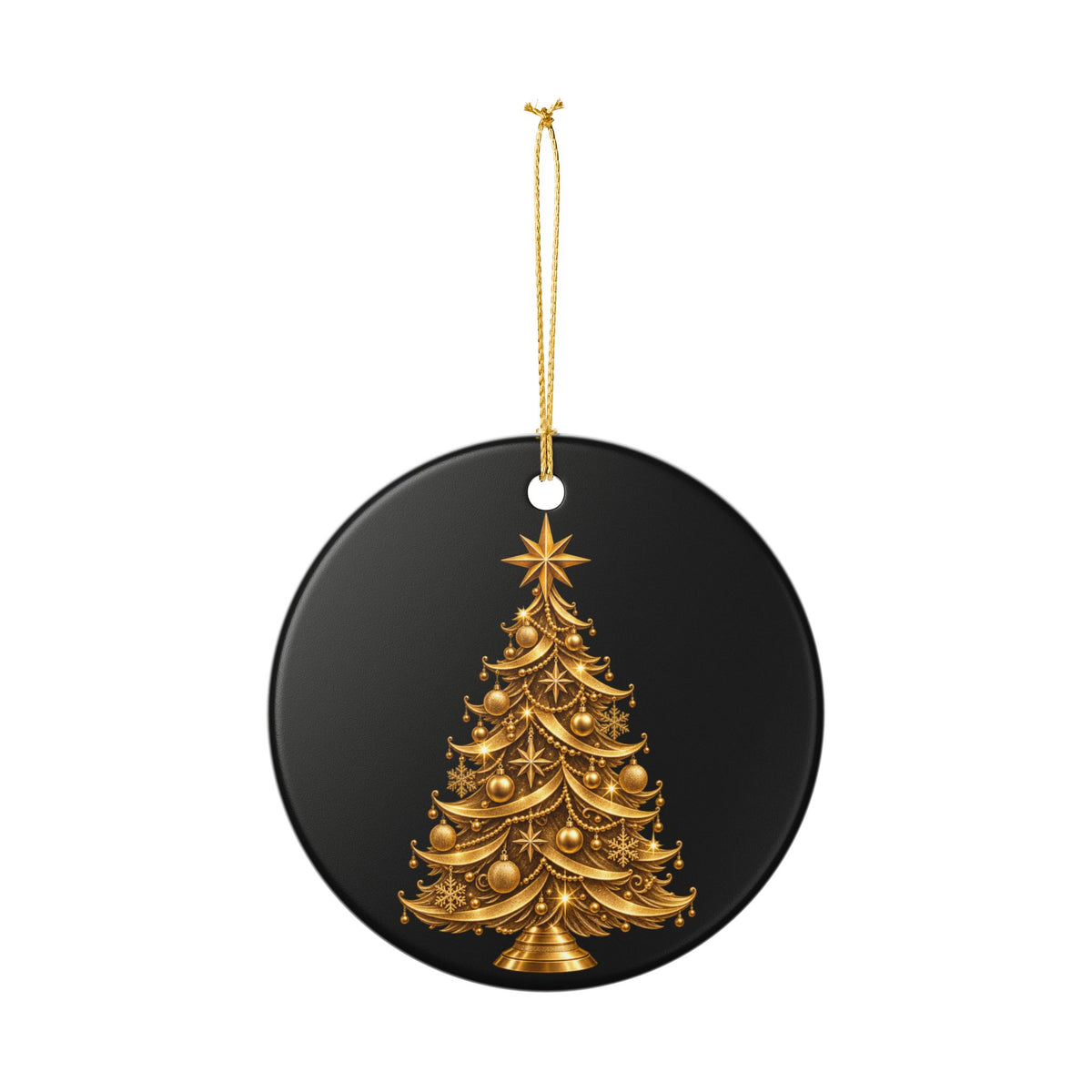 Gold Merry Christmas Ceramic Ornament — Elegant Black & Gold Holiday Decoration
