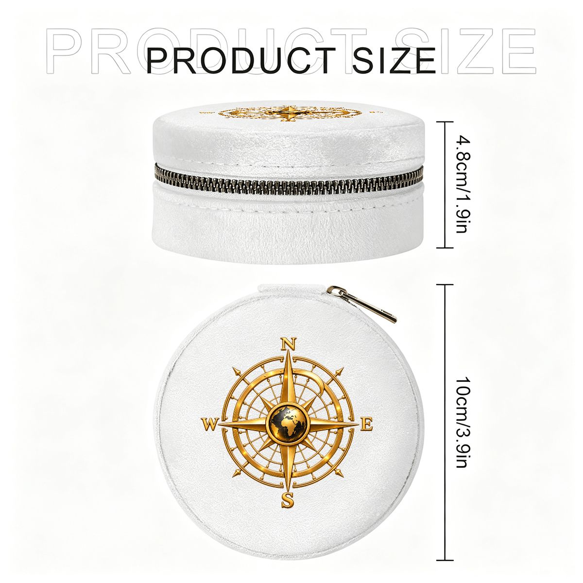 Pexlerian Gold Compass Round Velvet Jewellery Box