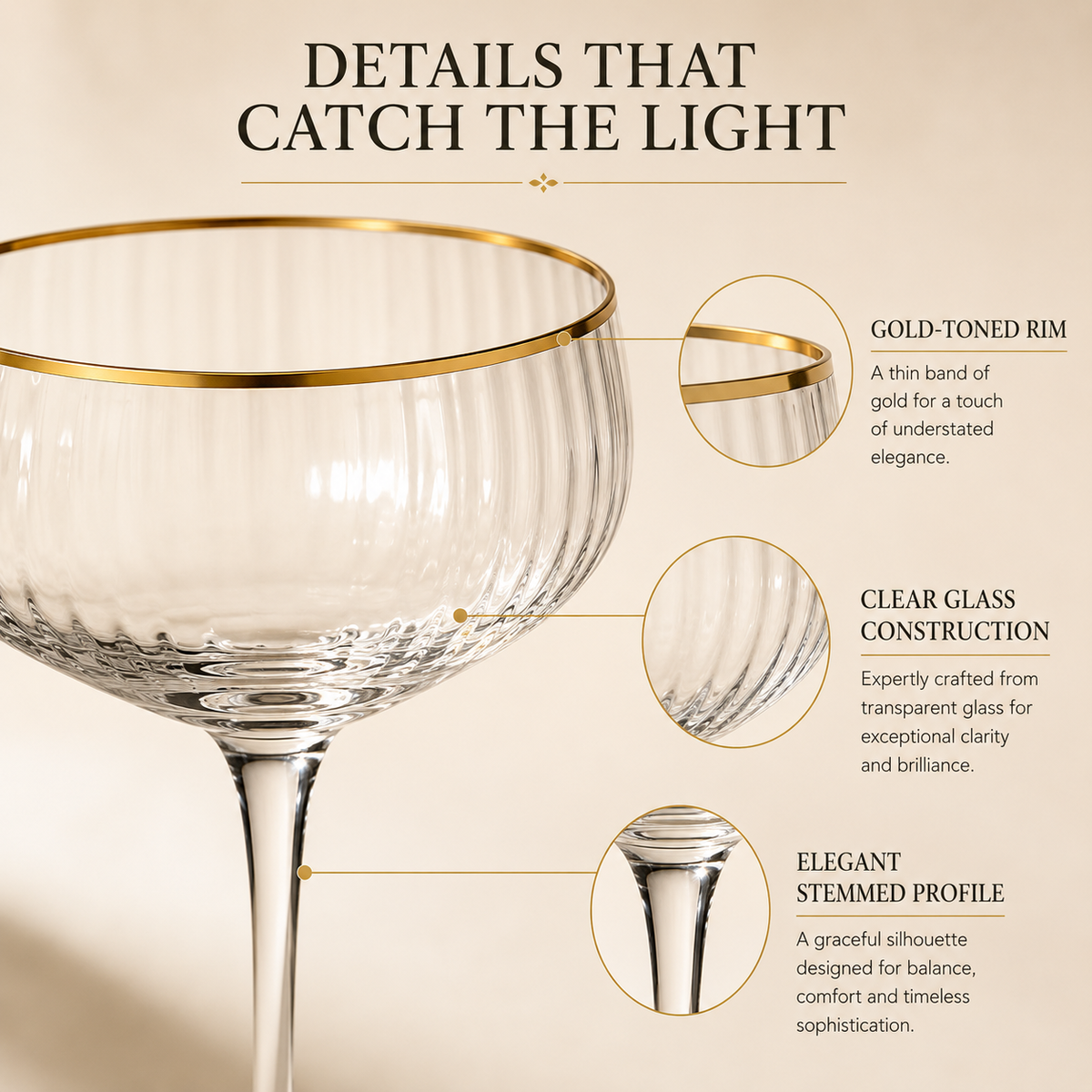 Gold-Rim Coupe Glasses – Set of 4