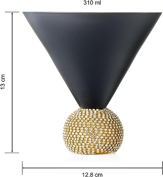 Black & Gold Rhinestone Martini Glasses – Set of 2