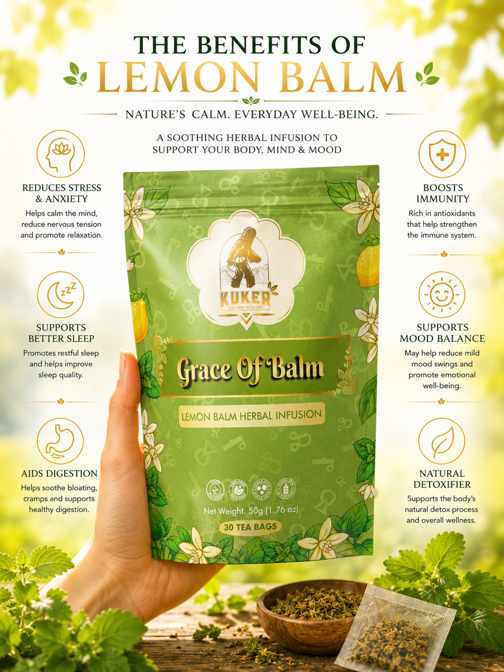 KUKER® Lemon Balm Tea 30 Tea Bags | 50g