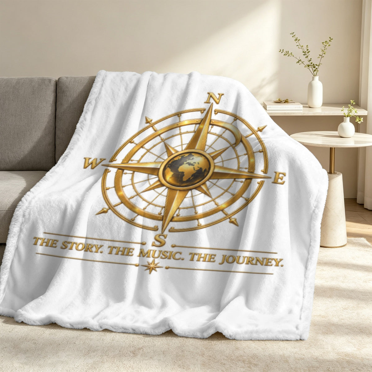 Pexlerian Gold Compass Blanket - White