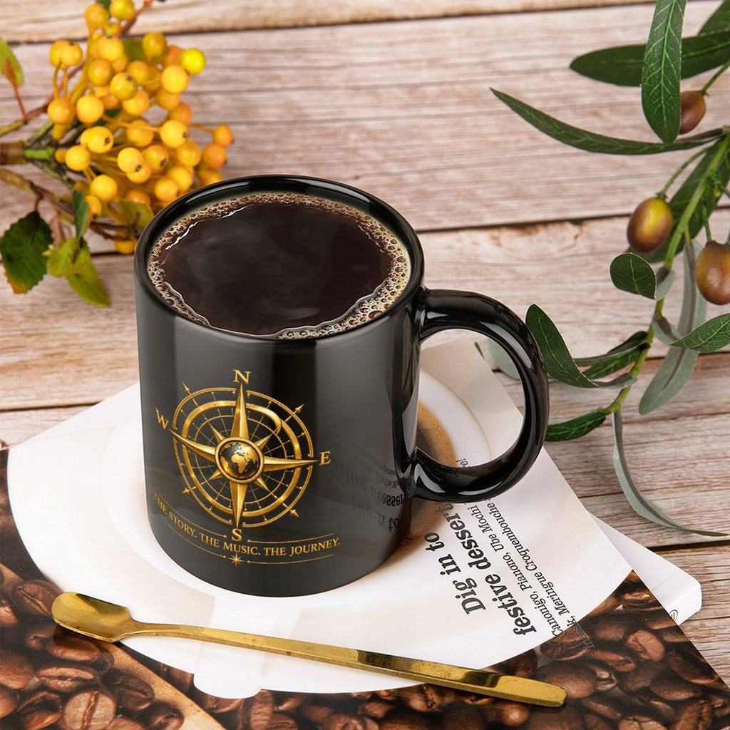 Pexlerian Gold Compass Black Mug