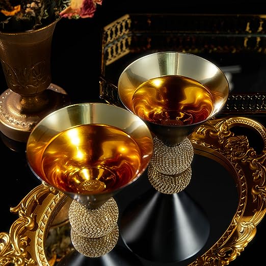 Black & Gold Rhinestone Martini Glasses – Set of 2