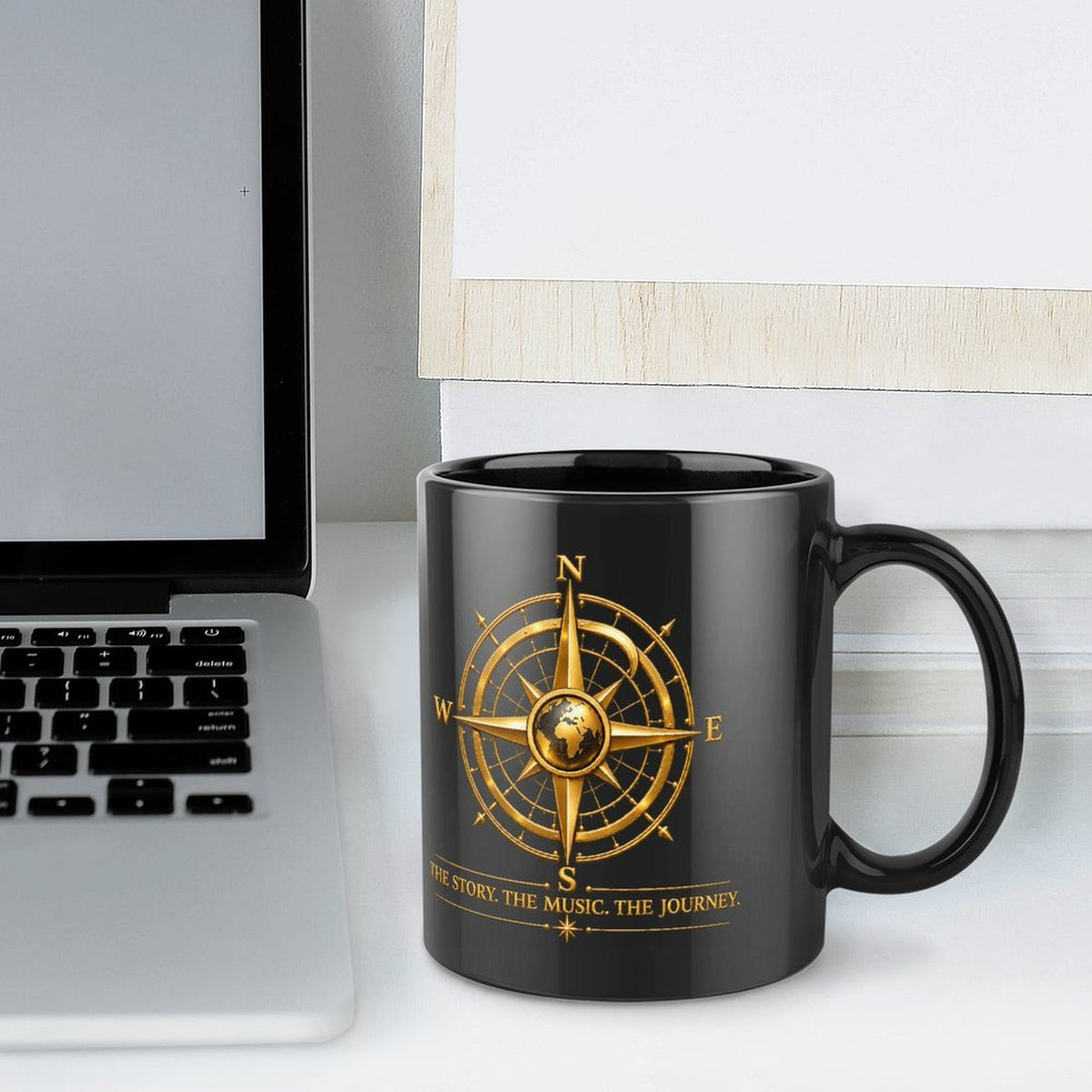 Pexlerian Gold Compass Black Mug