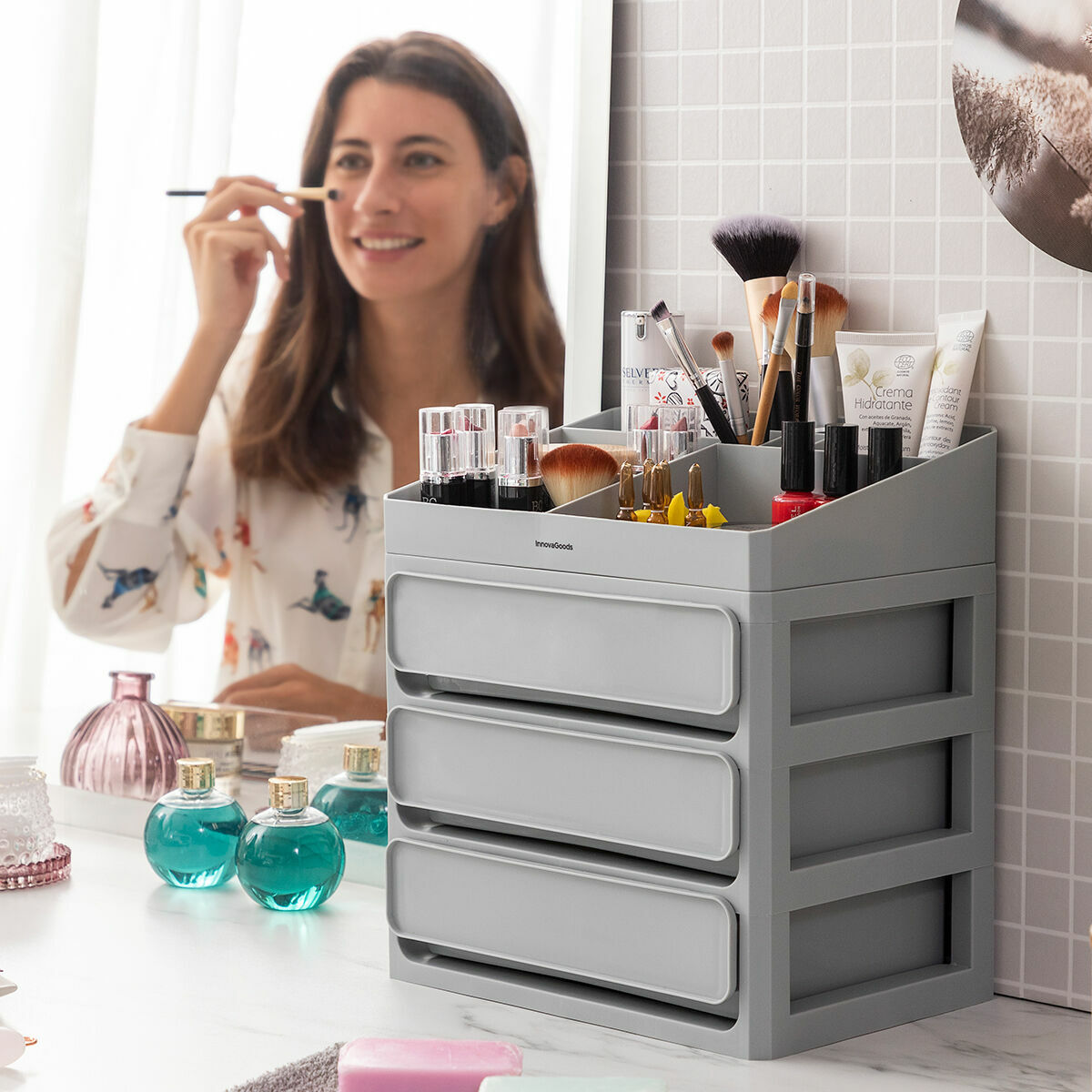 Make-Up Organiser with 3 Drawers & 9 Compartments