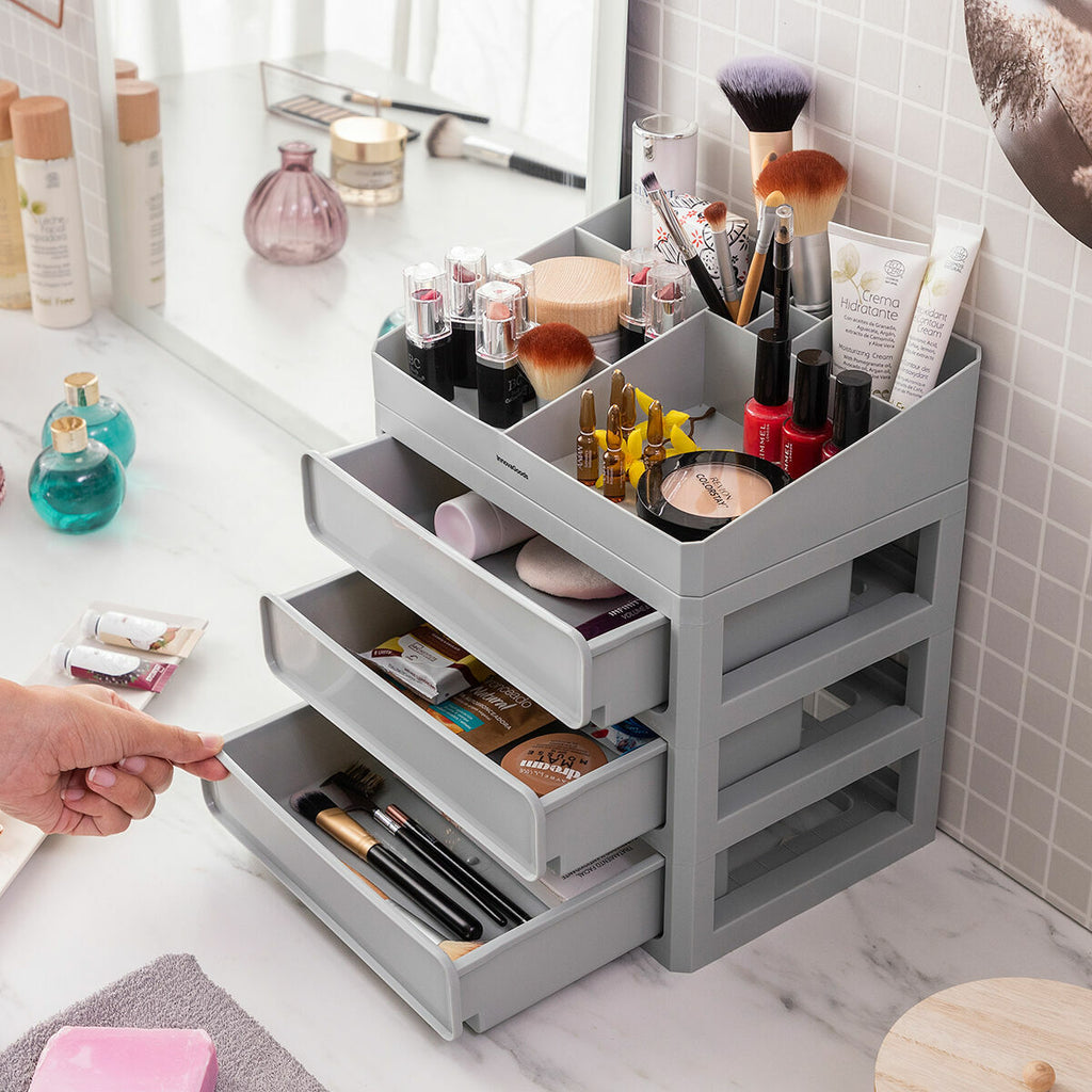 Make-Up Organiser with 3 Drawers & 9 Compartments