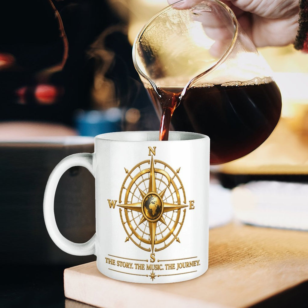 Pexlerian Gold Compass White Mug