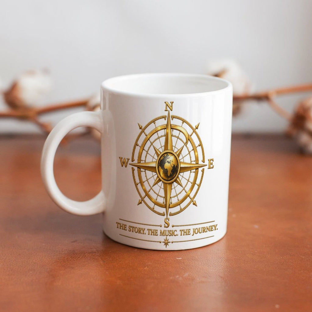 Pexlerian Gold Compass White Mug