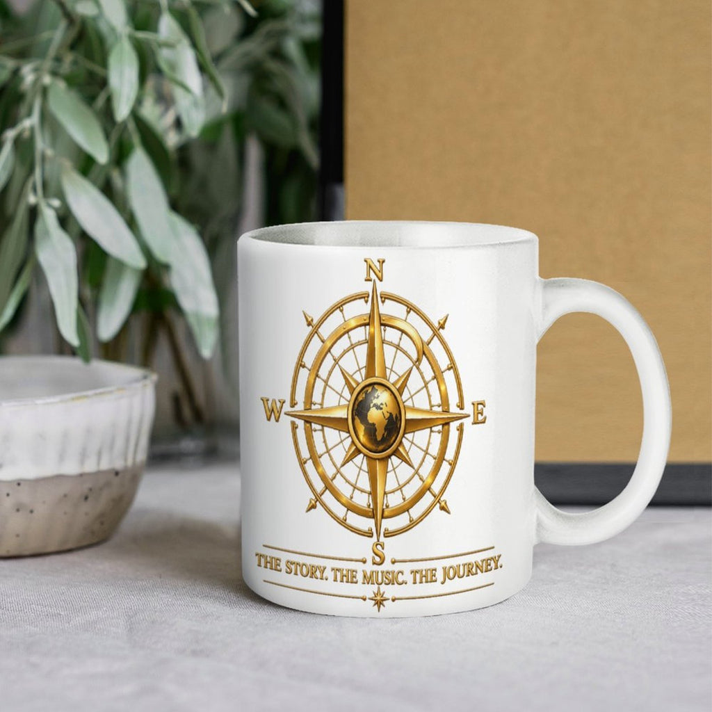 Pexlerian Gold Compass White Mug