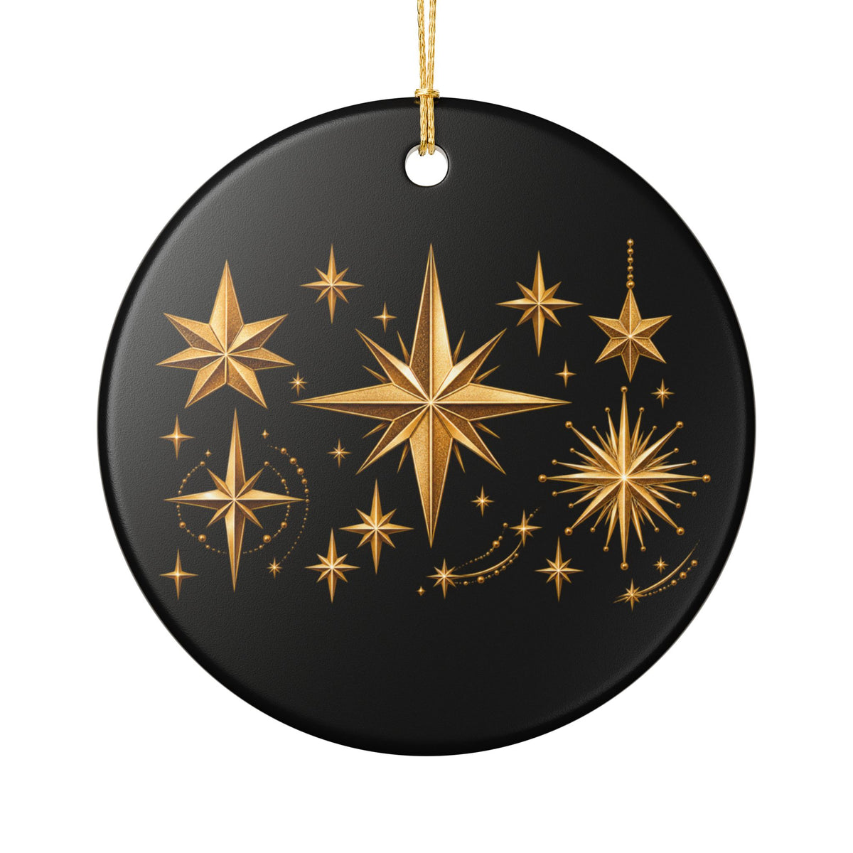 Pexlerian Christmas Ceramic Ornament — Gold Stars & “Merry Christmas” Holiday Tree Decoration