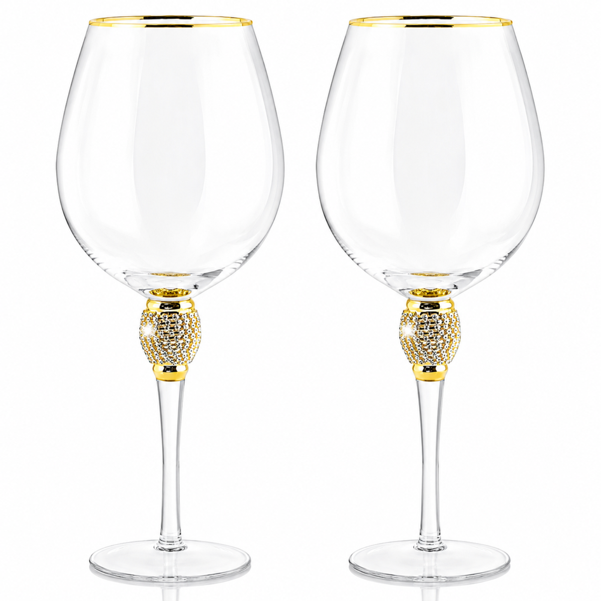 Diamond-Stem Gold-Rim Wine Glasses – Set of 4