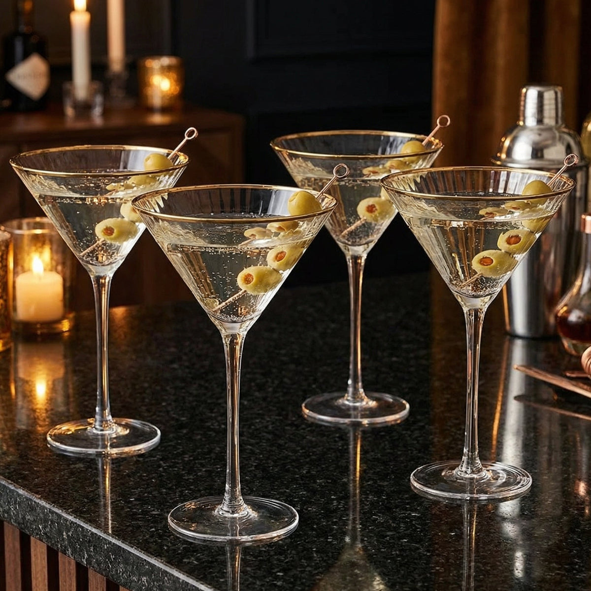 Gold-Rim Martini Glasses – Set of 4