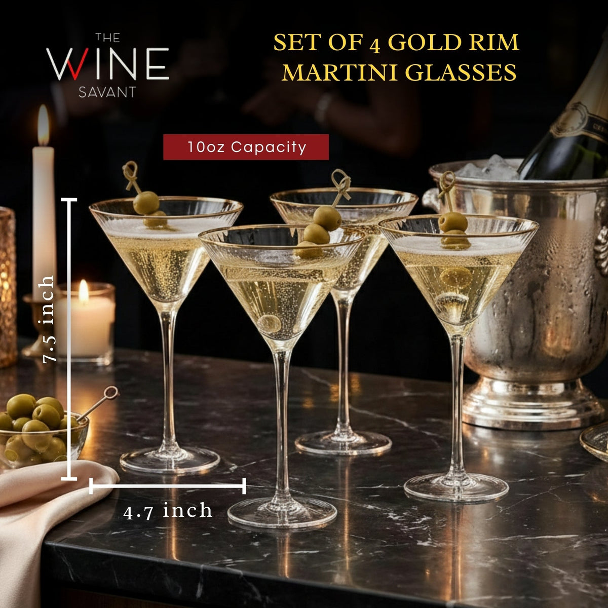 Gold-Rim Martini Glasses – Set of 4