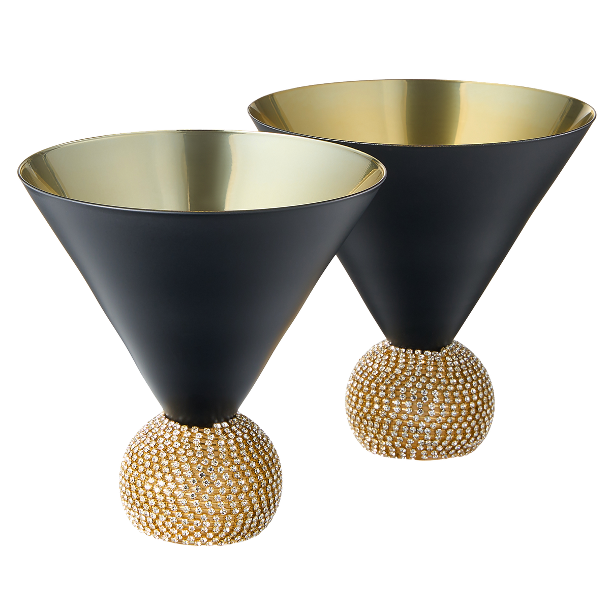Black & Gold Rhinestone Martini Glasses – Set of 2